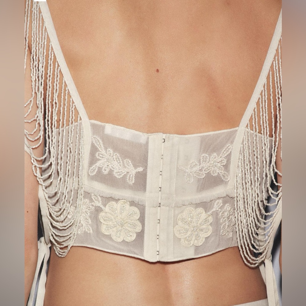 Zara Limited Edition Embroidered Lace Skirt and Fringe Top - M - Picture 3 of 8